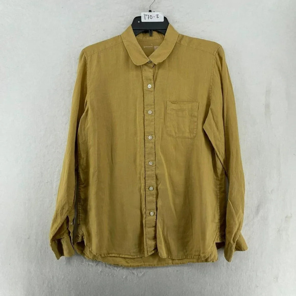 Unbranded Button-Up Shirt Women's Sz L Beige Collared Chest Pocket 100% Linen - Picture 1 of 11